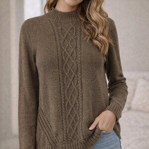 By Design Soft Cottagecore Grey Sweater Cozy Size M Centered Cables